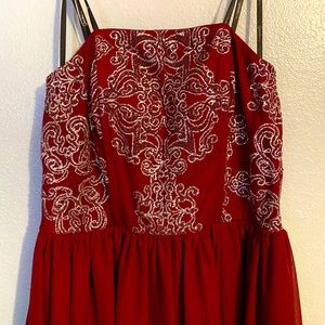 Maroon Long Strapless Dress